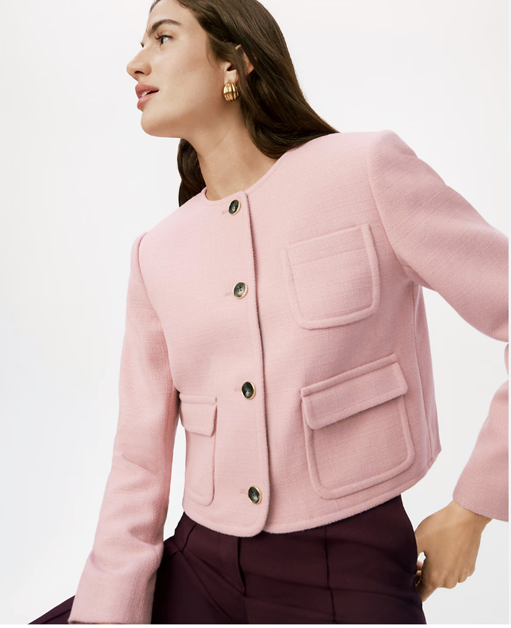NEW ANN TAYLOR PALE MAUVE CREW NECK JACKET SZ 0